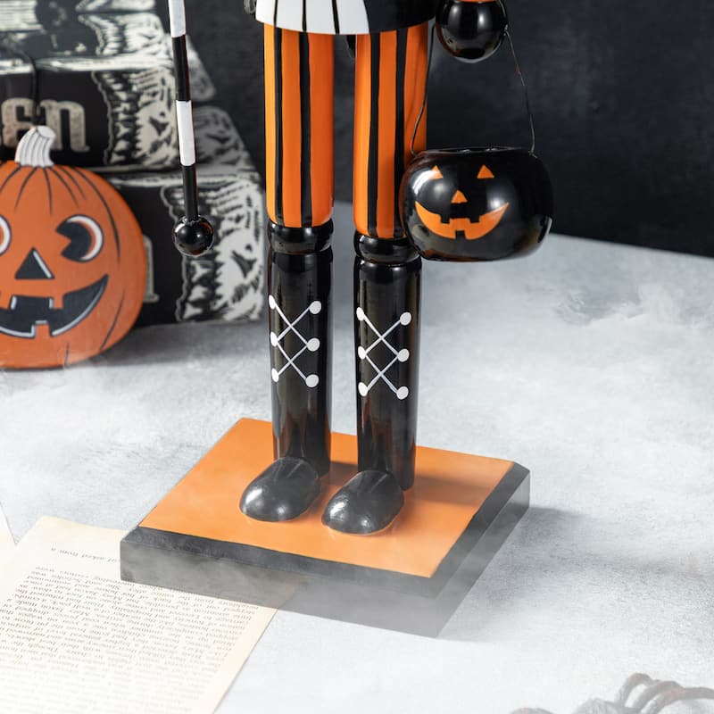 Glitzhome Set of 3 18.5"H Halloween Black Cat/Witch/Pumpkin Wood Nutcracker