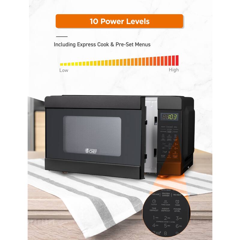 Commercial Chef 0.9 Cu. Ft. Counter Top Microwave,Black