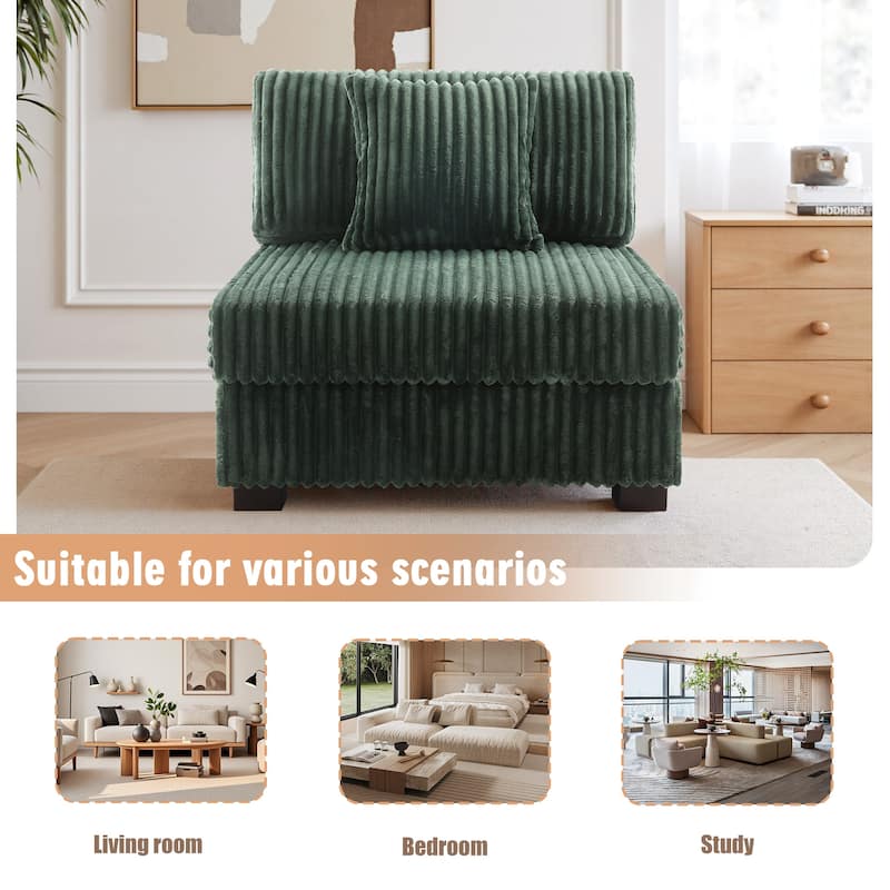35.7" W Plush Corduroy Upholstered Armless Modular Sofa Chair
