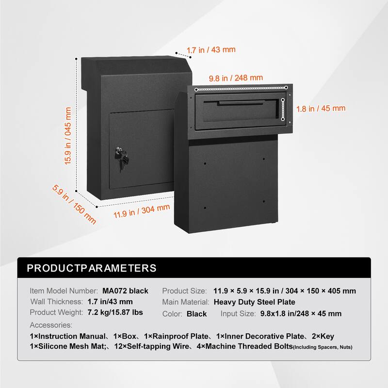 Through The Wall / Door Drop Box, Heavy Duty Steel Through the Wall / Door Mailbox with Combination Lock, Mail Drop Box