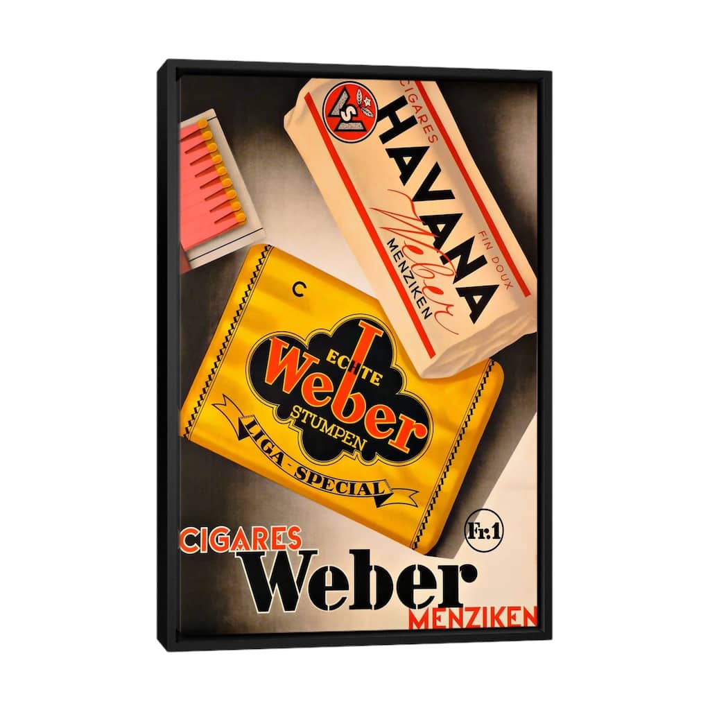 iCanvas "Cigares Weber" by Vintage Apple Collection Framed Canvas Print