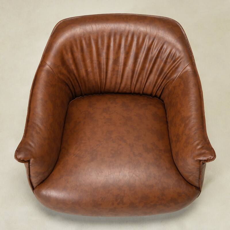 KINWELL 33" Wide Faux Vegan Leather Upholstery Barrel Accent Chair