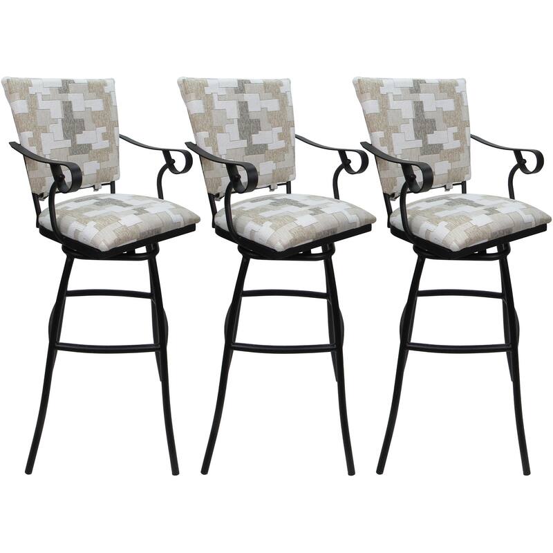 Set of 3 Outdoor Indoor Bar Stool Counter Extra Tall - Jenna PB Arms - Craftsman Whitelinen - Black - Counter Height