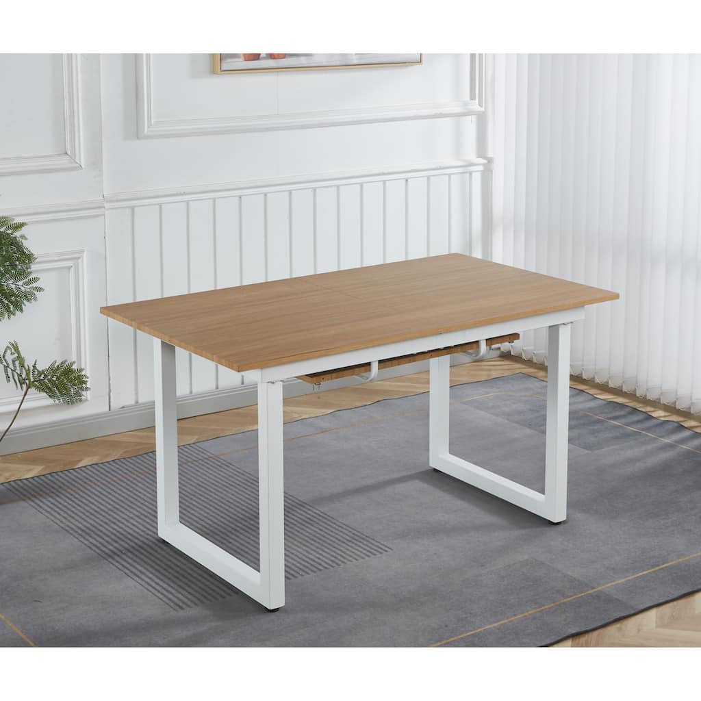 Extendable Square Dining Table for 6-8 Person, Kitchen Table with MDF Top & Metal Legs, Perfect for Garthering Family Party