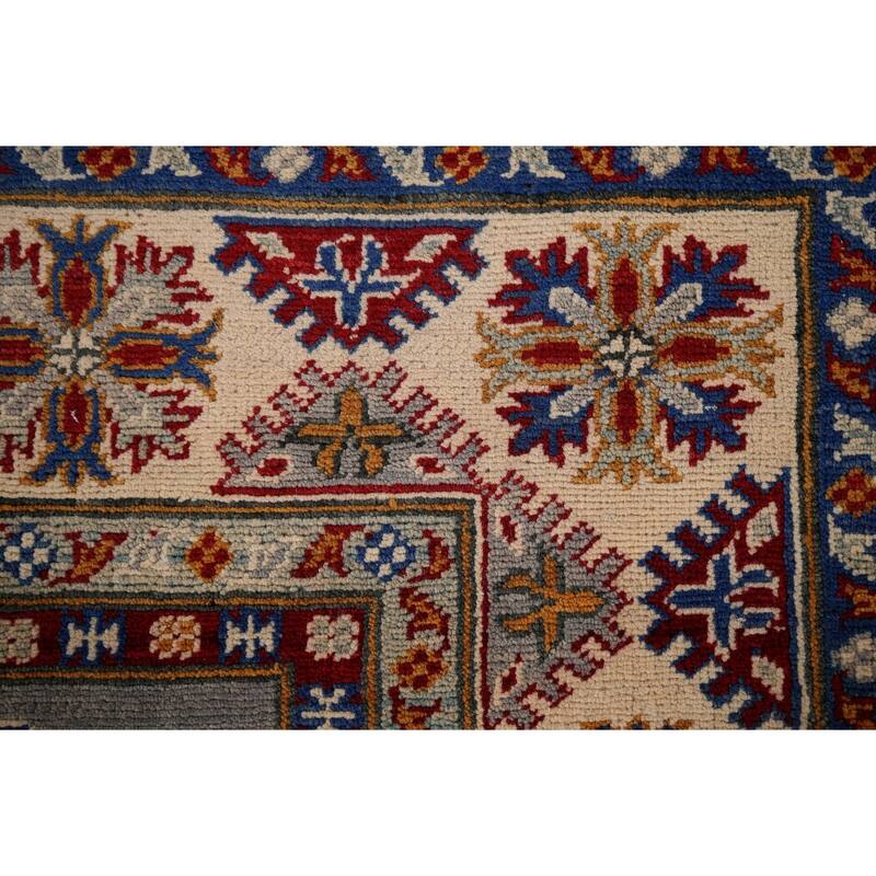 Geometric Kazak Rug Hand-Knotted Grey Traditional Wool Carpet - 5'10" x 8'4"