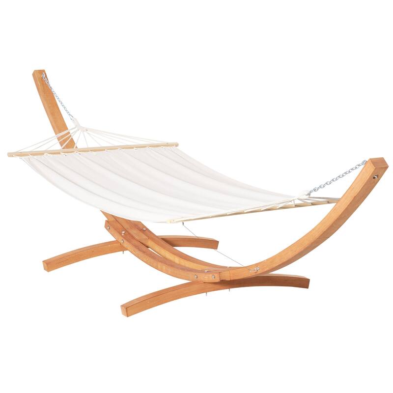 Outsunny 1-Person Hammock with Stand Set for Outside & Inside, 154" x 47" Wooden Frame, Cotton Fabric Bed, Safety Cords
