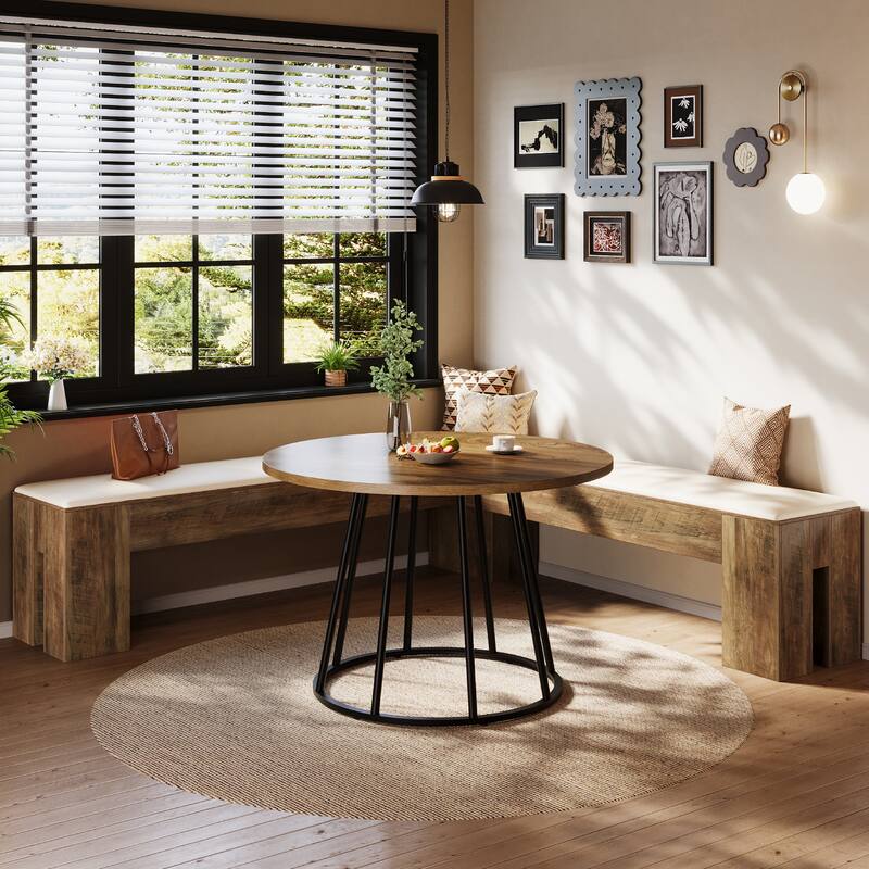 61 Inch L-Shaped Bench with Cushion, Corner Kitchen Breakfast Nook Bench for Entryway / Bedroom / Living Room / Dining Room