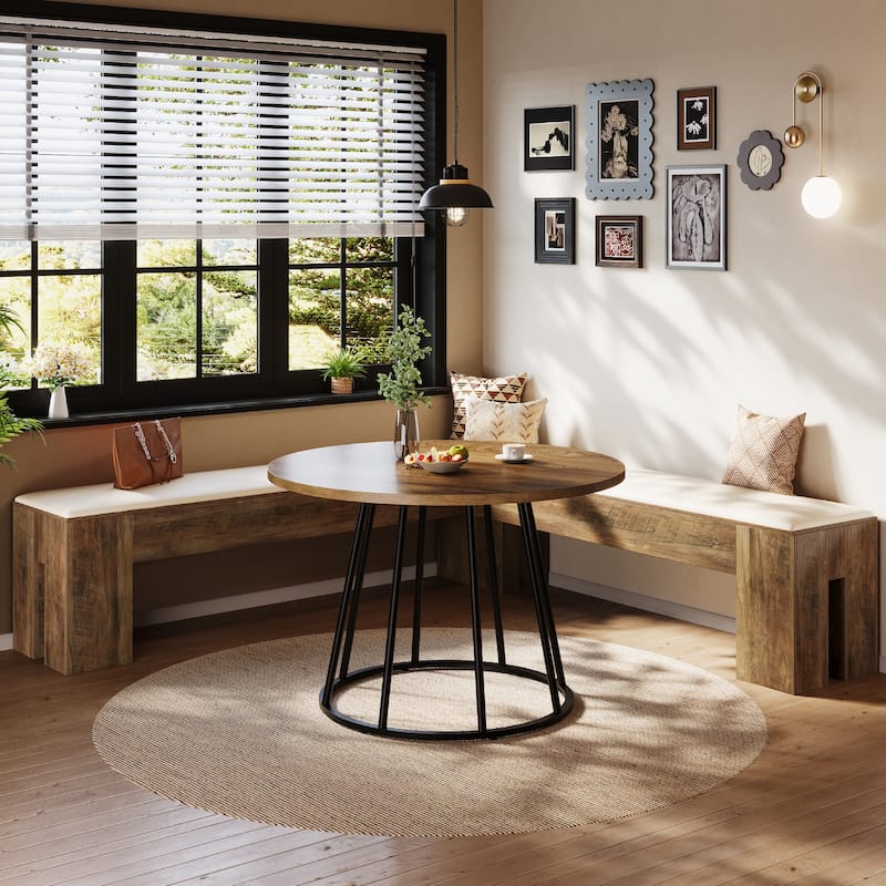 61 Inch L-Shaped Bench with Padded Seat Cushion for Entryway / Bedroom / Living Room / Kitchen Dining Room