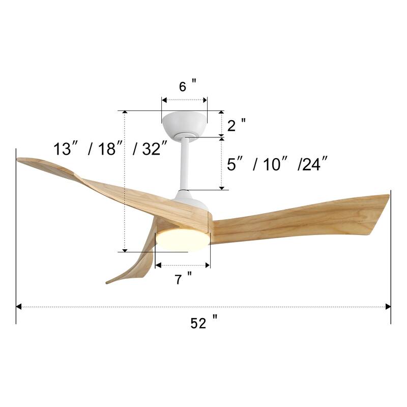 50 Inch / 60 Inch Wood Ceiling Fan with Lights and Remote Control Airflow Fan For Bedroom