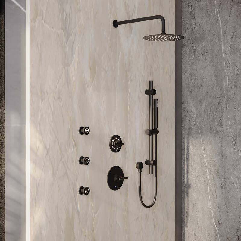 3-Spray Pressure Balanced 10 in. Wall Mount Fixed and Handheld Dual Shower Head 2.5 GPM with Adjustable Slide Bar and 3-Body Jet