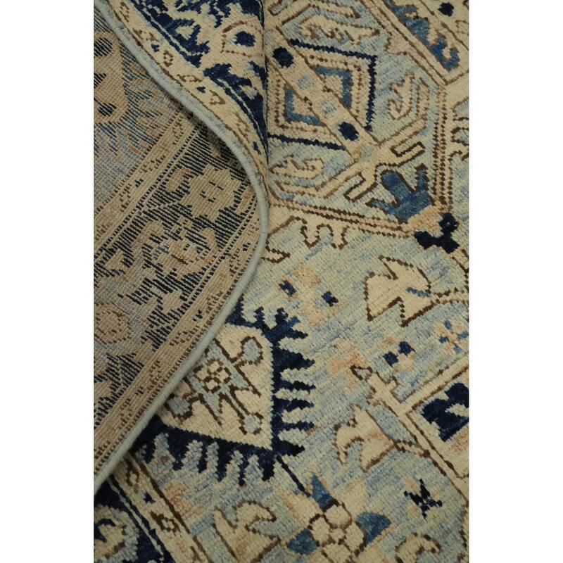 Hand Knotted Oriental Wool Carpet Transitional All-Over Navy Blue & Blues Oushak Area Rug - 7' 0'' X 3' 11''