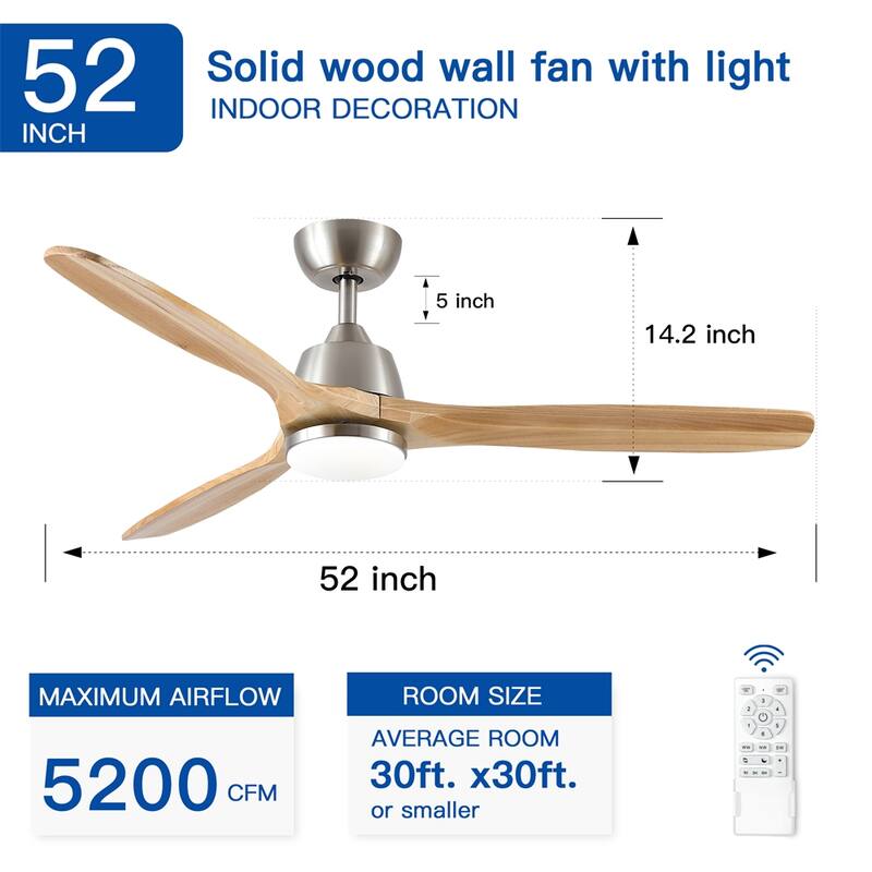 52" Intergrated LED Ceiling Fan Lighting with Remote Control