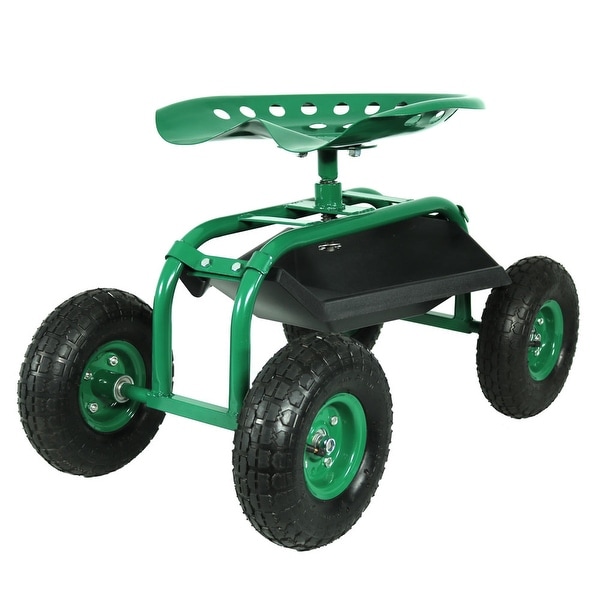 Sunnydaze Rolling Garden Cart with 360 Degree Swivel Seat & Tray - Color Options