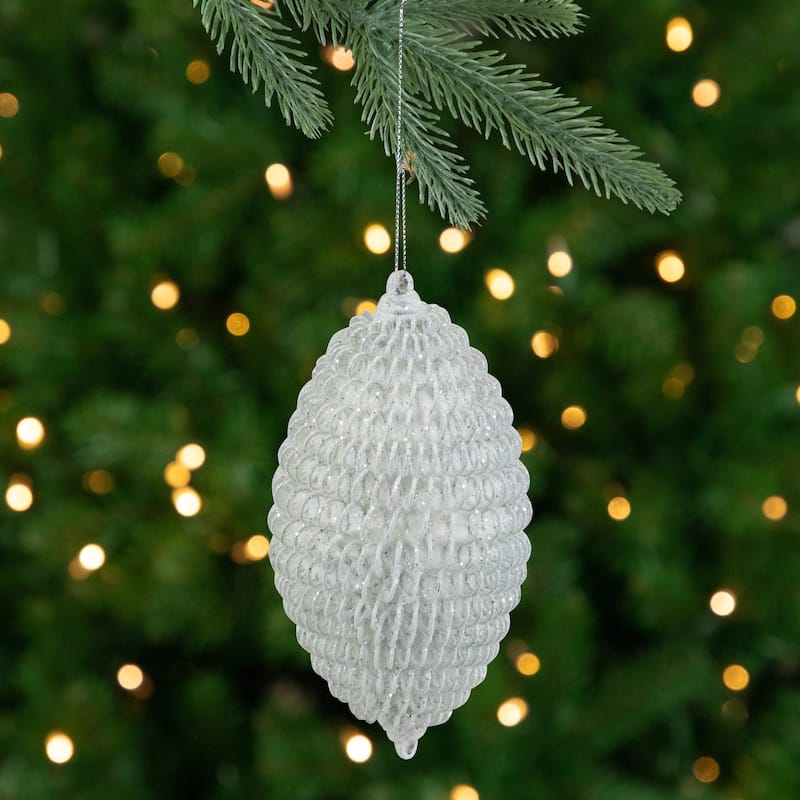 Glitter Finial Christmas Ornament - 5.5" - White