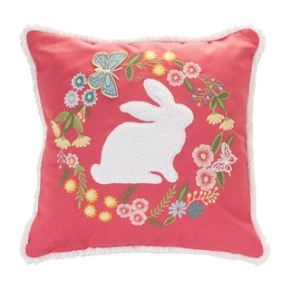Embroidered Rabbit Floral Pillow 16