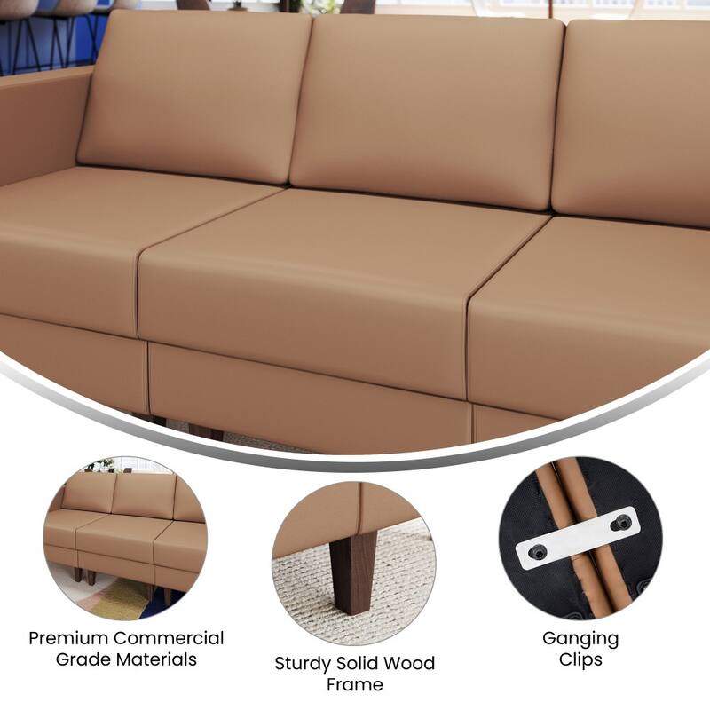 Commercial Modular Armless Middle Chair with Solid Wood Legs - 28.25"W x 31.5"D x 31.75"H
