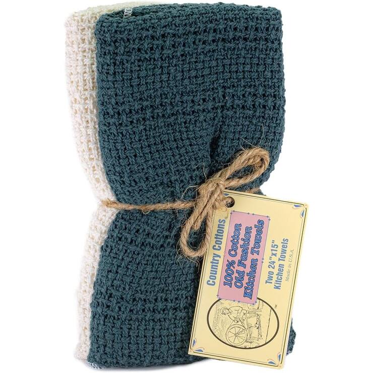 Country Cottons, Old Fashion 100% Cotton Made in The USA Highly Absorbent Kitchen Towels - Set of 2-24"x15" Various Colors - Teal