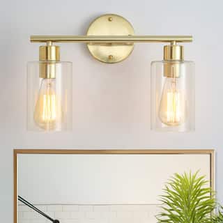 2-Light Metal Vanity Lighting Fixtures Wall Sconces with Class Shade for Bathroom Bedroom
