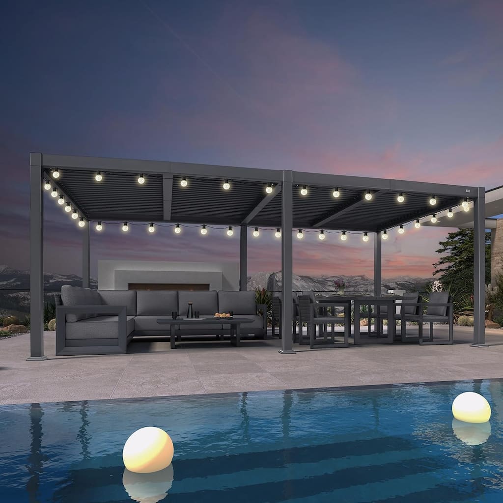 PURPLE LEAF Grey Louvered Sun Shade Pergola - Adjustable Metal Roof for Patio Hardtop Pergola