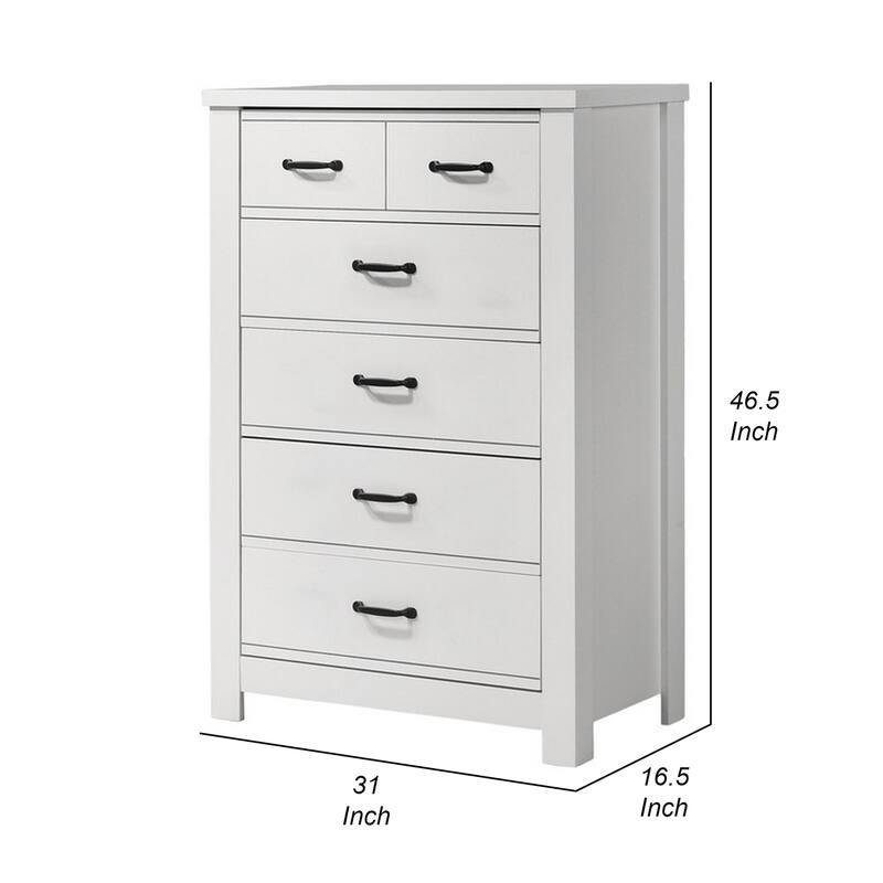 Tall 5-Drawer Crisp White Dresser with Black Handles, Smooth Glide Drawers, and Sleek Modern Storage Solution
