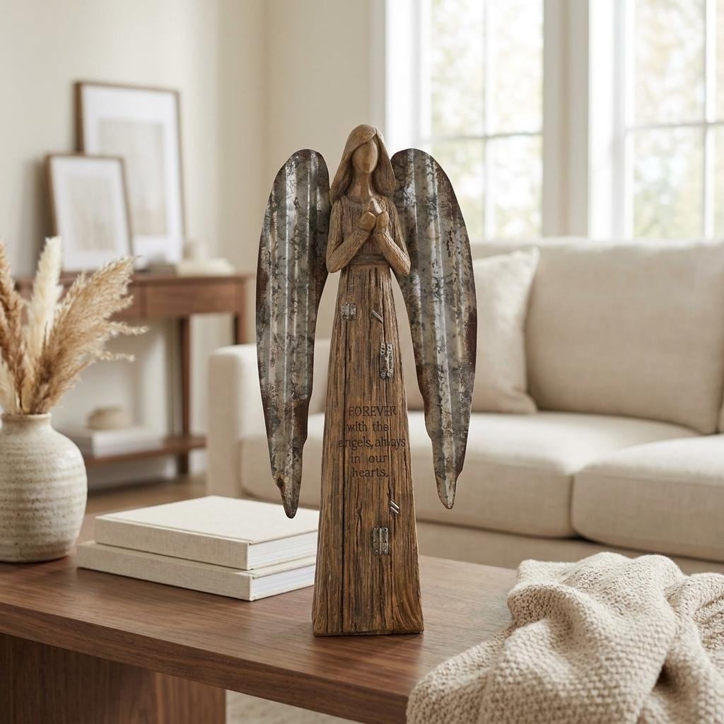 HomeRoots Set Of Two 14" Brown Polyresin Angel Figurine - 1.50 in. x 13.75 in. x 6.50 in.