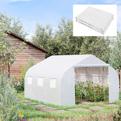Outsunny Greenhouse Replacement Cover for 11.5' x 10' x 6.5' Walk-in Tunnel with Zipper Door and 6 Roll Up Windows, White