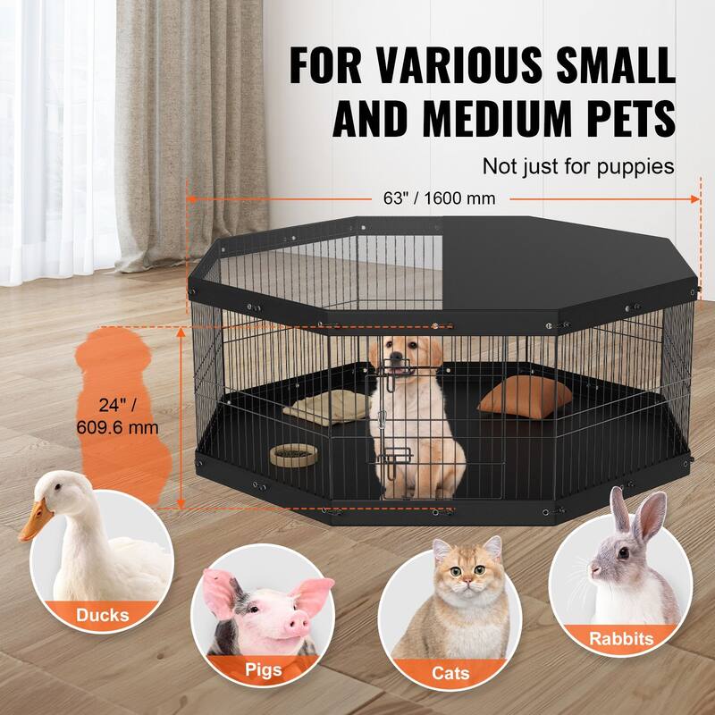Foldable Dog Playpen 8 Panel Metal Fence for Small Medium Pets 24 Inch