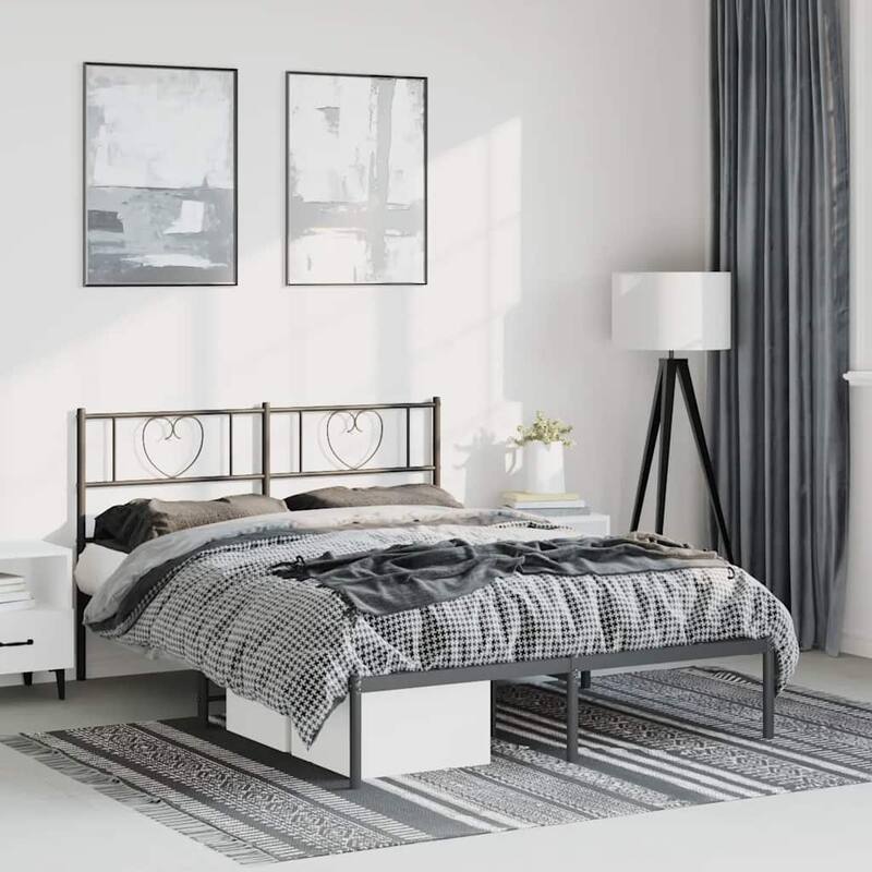 vidaXL Queen Metal Bed Frame with Headboard, Black, No Mattress - 81.5" x 61.4" x 35.4"