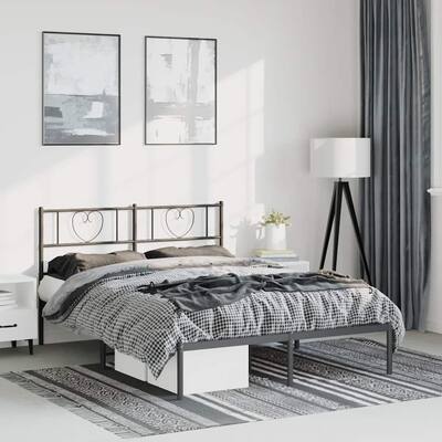 vidaXL Queen Metal Bed Frame with Headboard, Black, No Mattress - 81.5" x 61.4" x 35.4"