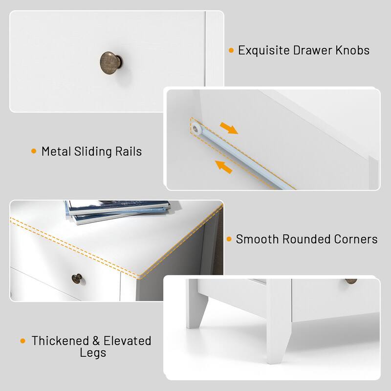 Gymax 3 Drawer Dresser Chest of Drawers Bedside Table for Living Room