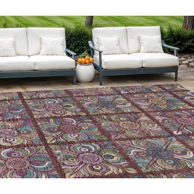 HomeRoots Medallion Transitional Rectangle Outdoor Rug