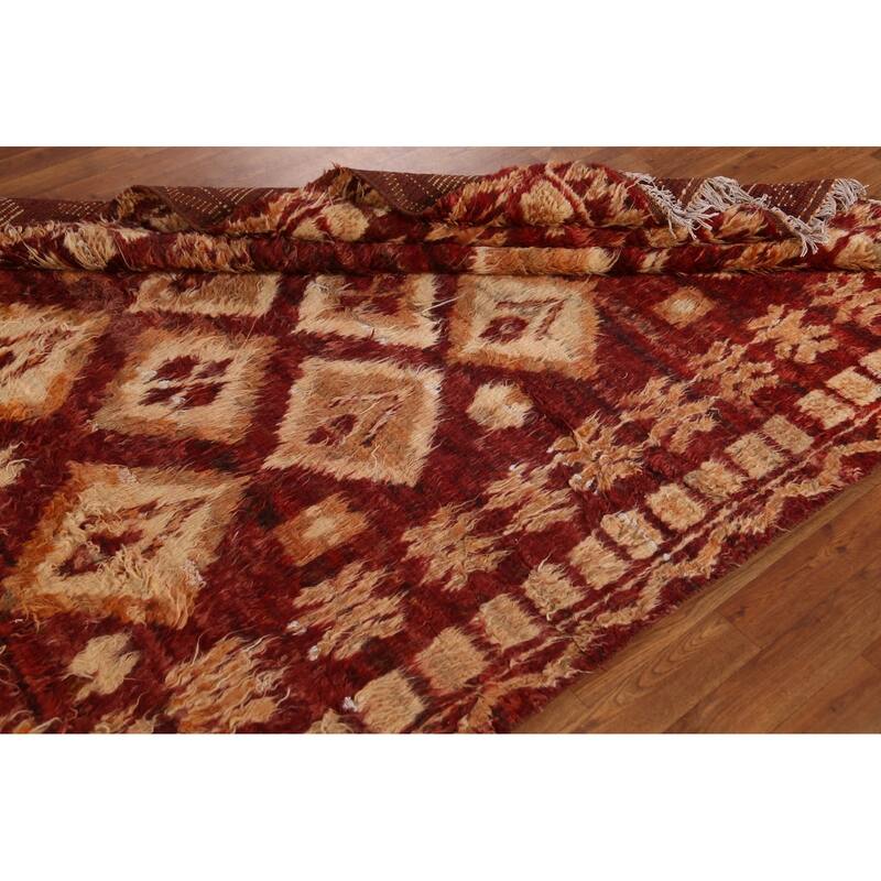 Hand Knotted Oriental 100% Wool Carpet Modern Tribal Red Moroccan Area Rug - 8' 0'' X 5' 7''