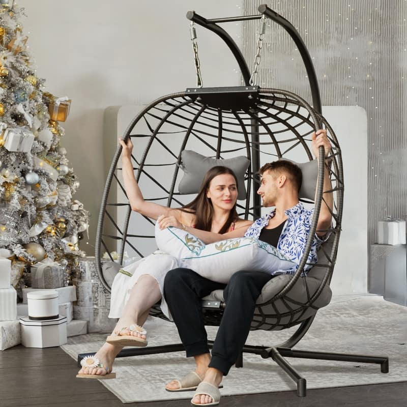 Oversized Outdoor Double Swing Egg Chair, 700 lbs Capacity 2-Person Hanging Egg Chair Swing with Cushion