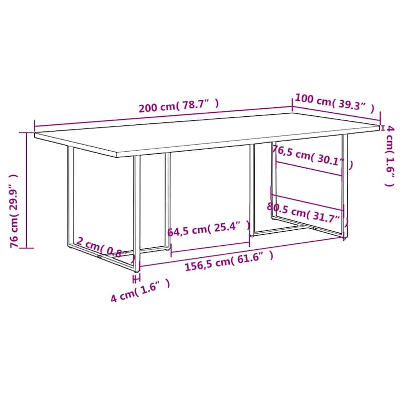 vidaXL Dining Table 78.7" Rough Mango Wood - 78.4" x 39.4" x 29.9"