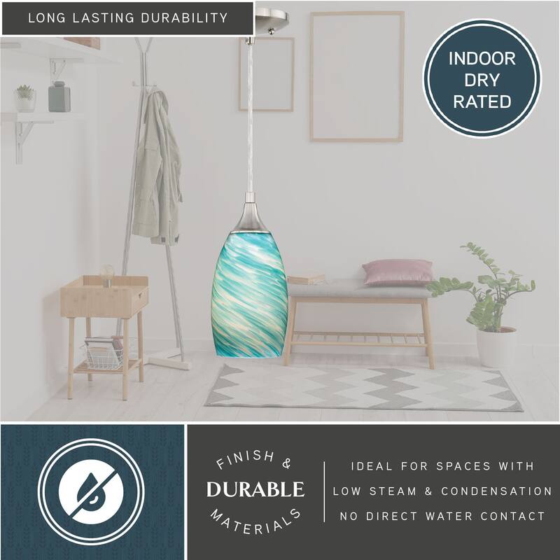 Milano Satin Nickel Blue and Green Glass Mini Pendant Ceiling Light - 4.75-in W x 9.75-in H x 4.75-in D