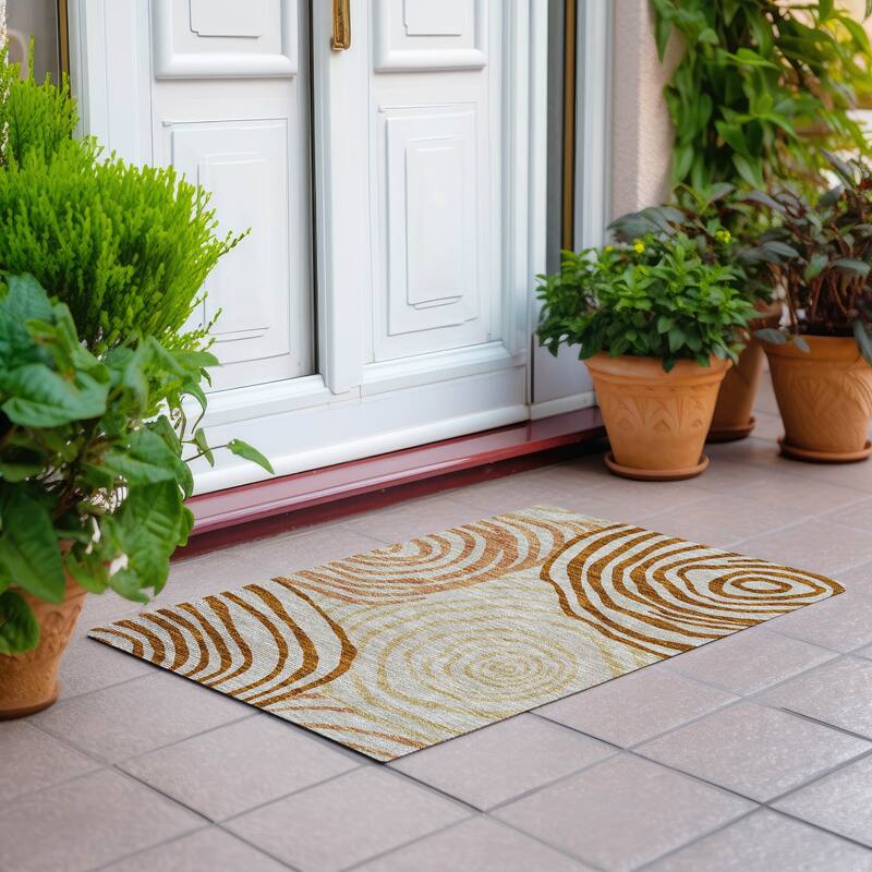 Machine Washable Indoor/ Outdoor Chantille Contemporary Dimensions Rug - Terracotta - 1'8" x 2'6"