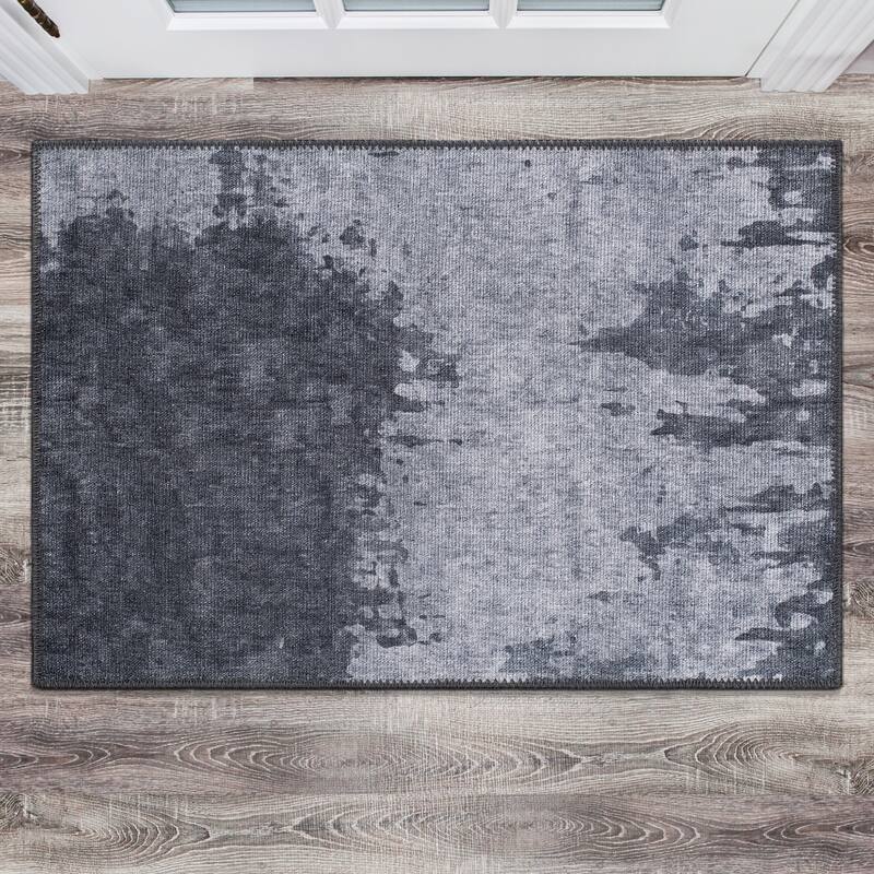 Distressed Abstract Machine Washable Area Rug