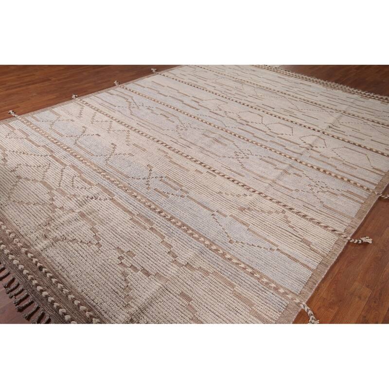 All-Over Striped Moroccan Modern Area Rug Handmade Wool Carpet - 8'0"x 12'1"