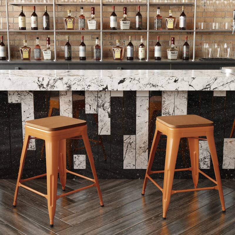 Indoor/Outdoor Backless Counter Stool with Poly Resin Seat