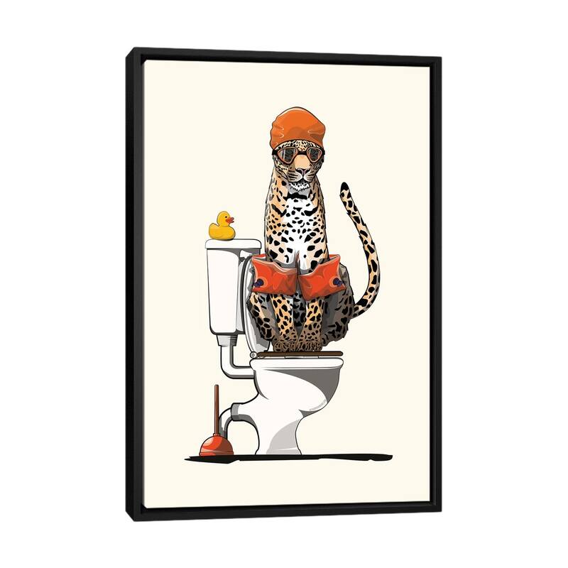 iCanvas "Leopard On The Toilet" by WyattDesign Framed - Black - 40x26
