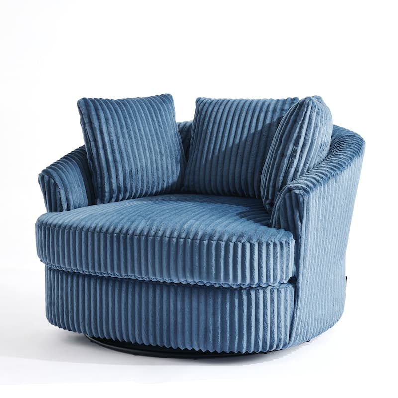Oversized 43" W Plush Corduroy Recessed Arm Swivel Barrel Chair