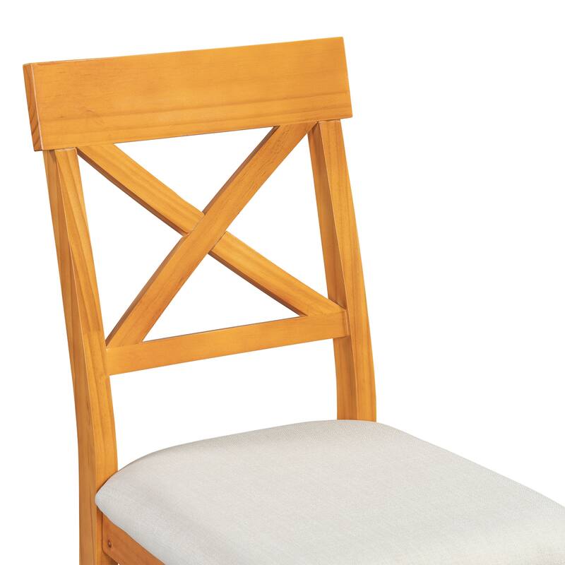 5-Piece Counter Height Wooden Bar Table Set with 3-Tier Storage Shelves & 4 Cross-Back Chairs, Rustic Farmhouse Dining Set for 4