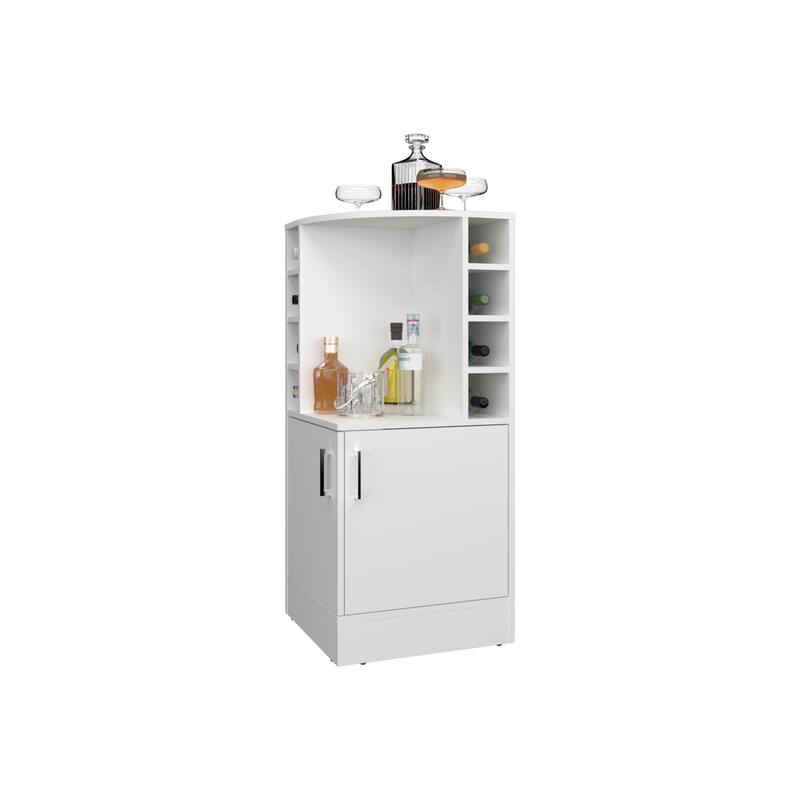 FM FURNITURE Toyei Corner Bar Cabinet with Bottle Rack, Open Shelves, and Hidden Storage, White