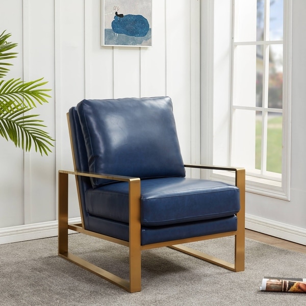 LeisureMod Jefferson Modern Leather Accent Armchair With Gold