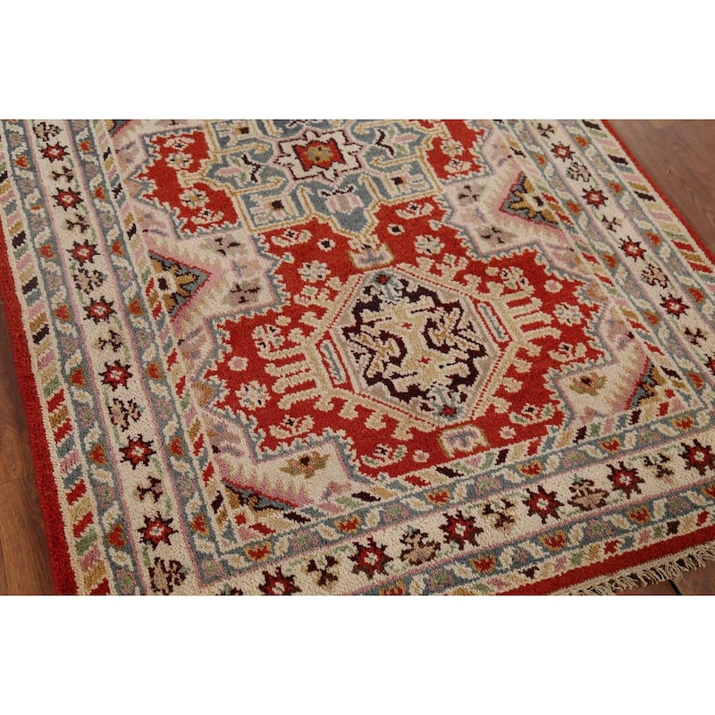 Red Geometric Kazak Oriental Area Rug Handmade Wool Carpet - 3'10"x 6'0"