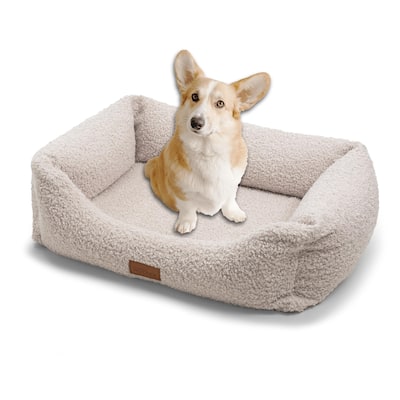 Orthopedic Dog Bed / Bolster "Milo" - M, Luxurious Fluffy Ivory White Removable Covers