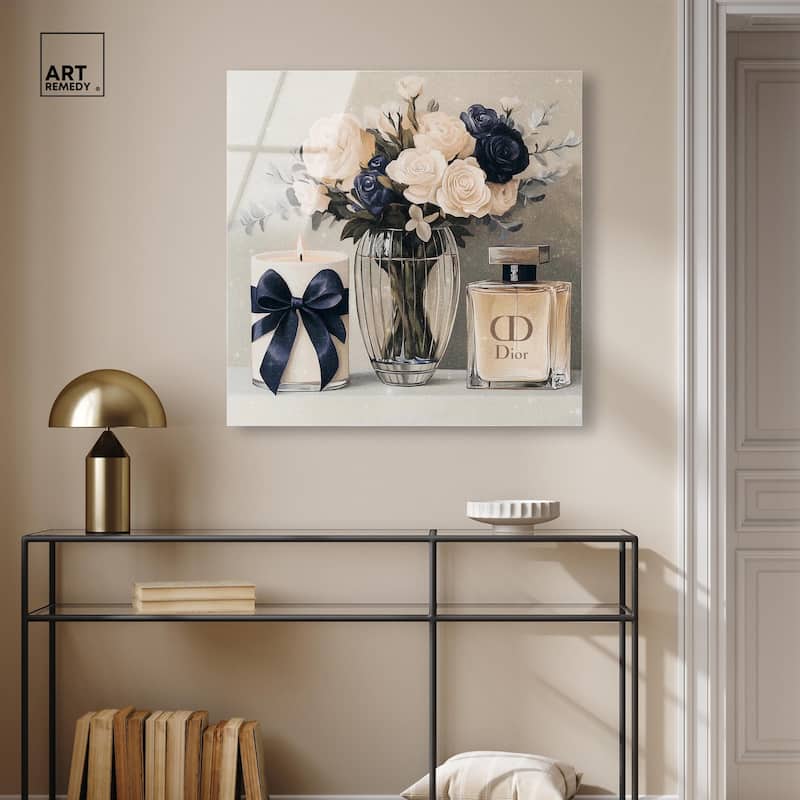 Ivory Perfume Flowers in Vase Acrylic by Art Remedy, Ready to Hang