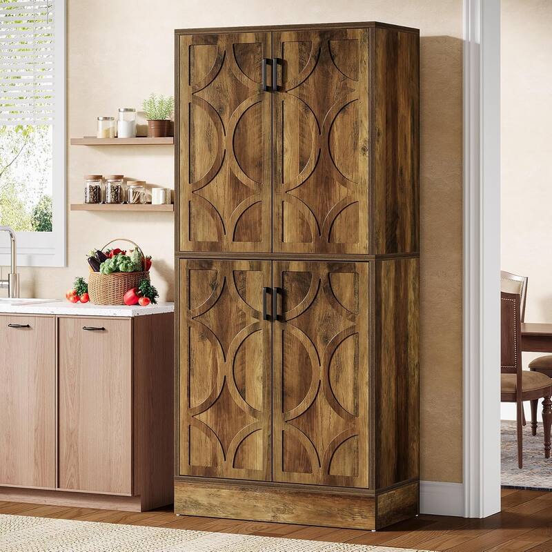 71.4 Inches Tall Kitchen Pantry Cabinet with Doors and Adjustable Shelves - Brown