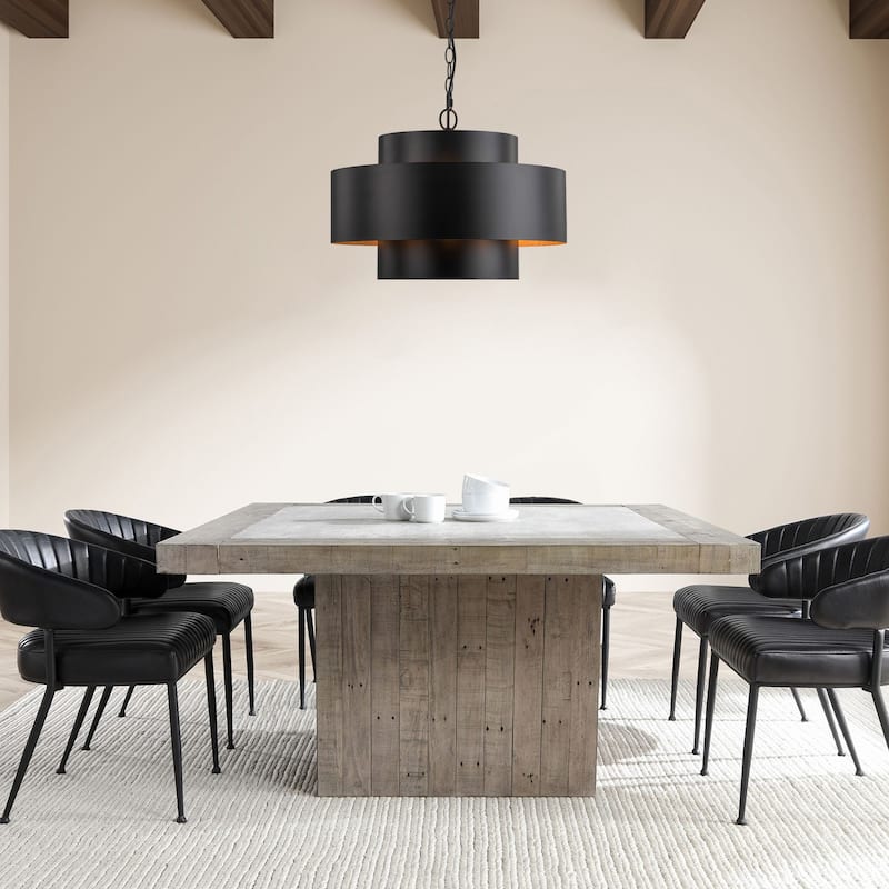 7-Light Modern Vintage Black Oversized Gold Leaf Drum Pendant Light/Kitchen Island Lighting - 19.6 in. W x 11.8 in. H