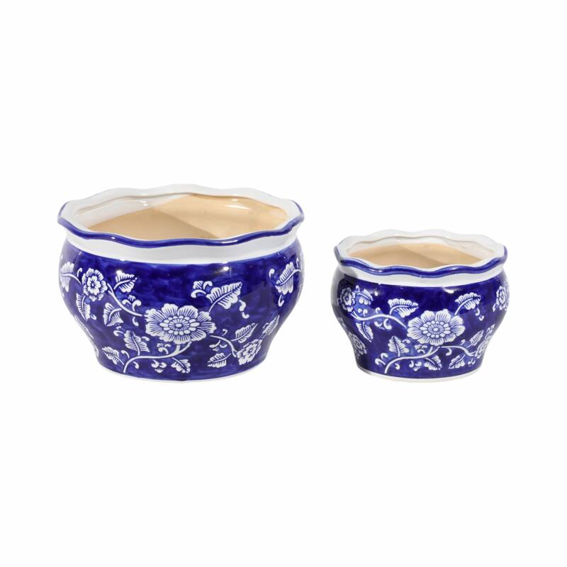 Traditional Ceramic Chinoiserie Planters - Set of 2